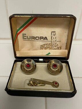 Europa cuff links and tie clip